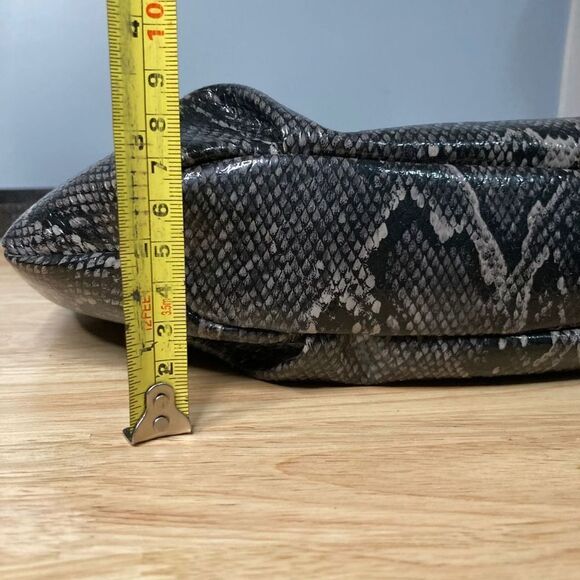 Nicole Miller, Snakeskin Print Gray Black Vegan Leather, Rosette Accents Womens - Picture 8 of 12